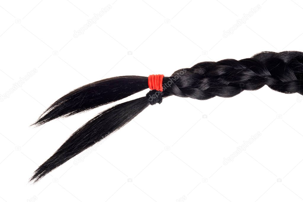 black hair braid with split ends isolated