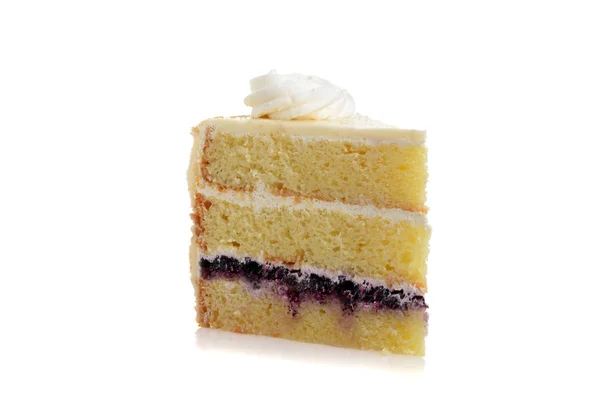 Closeup Slice Blueberry Cream Cake Frosting Swirl — Stock Photo, Image