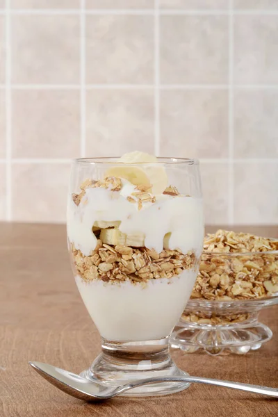 Banana Parfait Spoon — Stock Photo, Image