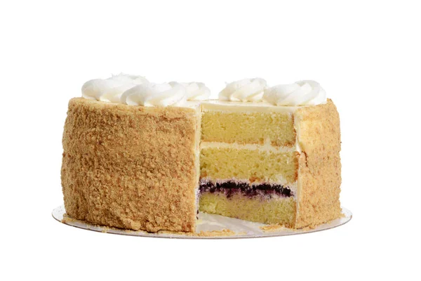 カットをフロスティングとブルーベリー クリームのケーキ — ストック写真