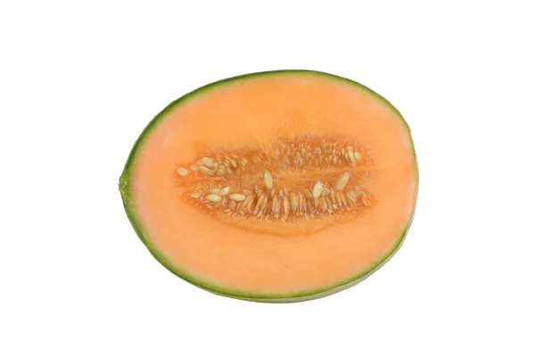 Białym Tle Nacięcie Hybrydowy Melona Kantalupa — Zdjęcie stockowe