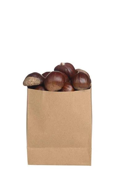 Isolated Paper Bag Roasted Chestnuts — Stock Photo, Image