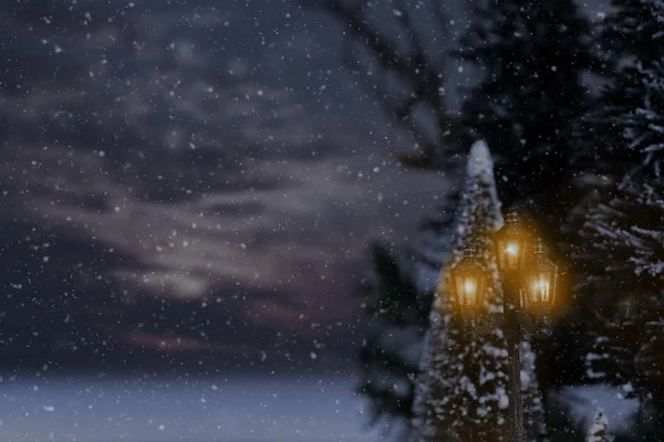 Світиться Старовинне Вуличне Світло Снігом Стокове Фото