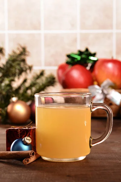 Närbild Jul Äppelcider Med Frukt — Stockfoto