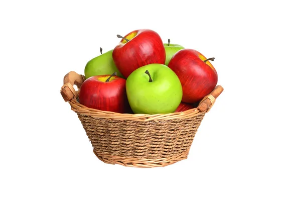 Isolated Basket Red Green Apples — Stock Photo, Image