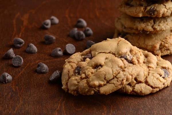 Primo Piano Biscotti Con Gocce Cioccolato Fatti Casa — Foto Stock