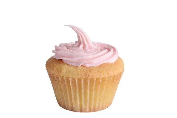 白い背景の上のクローズ アップ ピンクのカップケーキ ロイヤリティフリーのストック写真