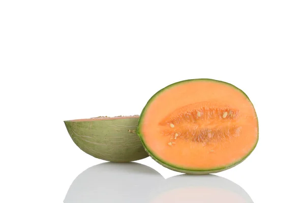 Hybrid Cantaloupe Honeydew Melon Sliced Half — Stock Photo, Image