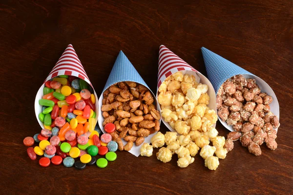 Assorted Candies Paper Cones — Stock Photo, Image