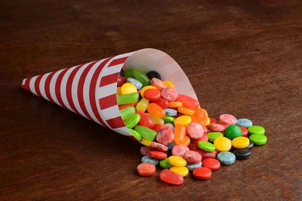 Closeup Mixed Candy Paper Cone — Stock Photo, Image