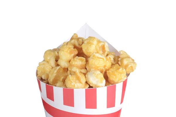 Isolated Closeup Caramel Popcorn Paper Cone — Stock Photo, Image