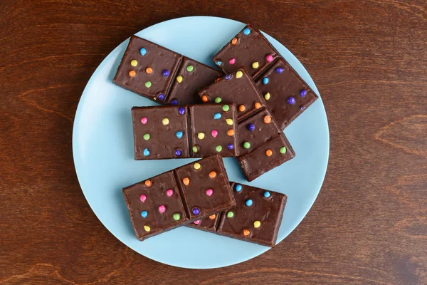 Top View Chocolate Brownies Candy Pieces — Stock Photo, Image