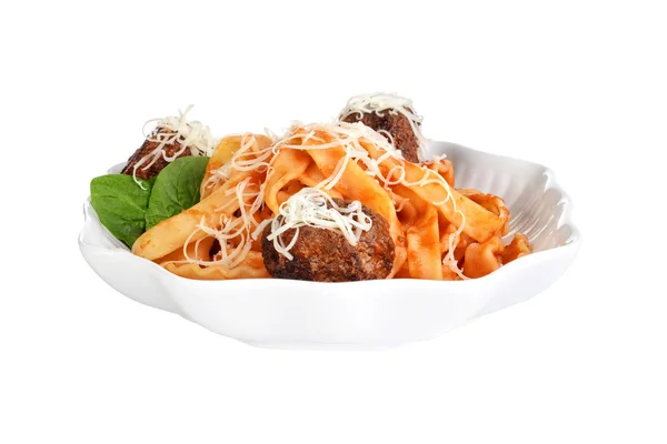 Spaghetti Polpette Isolate Con Formaggio — Foto Stock