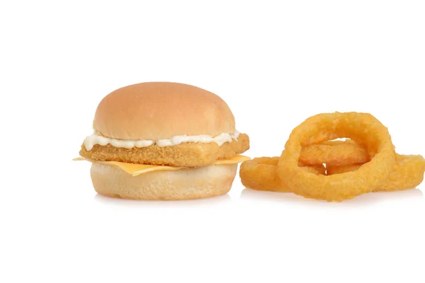 Fillet Fish Sandwich Onion Rings — Stock Photo, Image