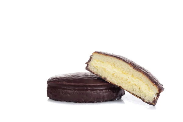 Crème Anglaise Chocolat Gâteau Éponge Sur Blanc — Photo