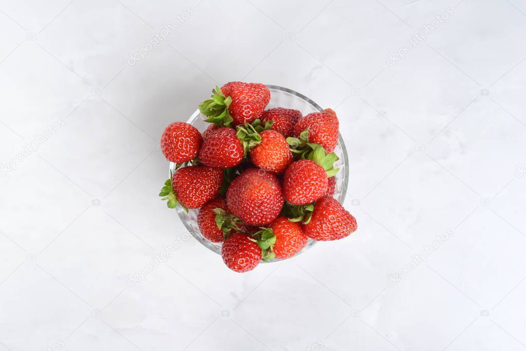 high angle view bowl of strawberries