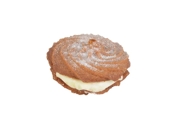 Geïsoleerde Peperkoek Swirl Cookie Met Cream Vulling — Stockfoto