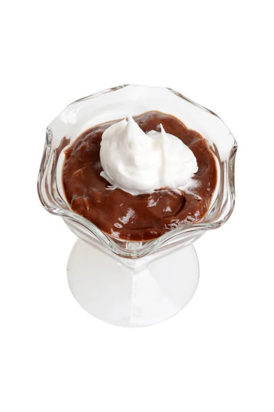 Top View Chocolade Pudding Met Slagroom — Stockfoto