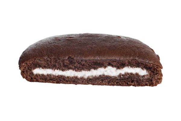 Ciasto Czekolada Białym Tle Krem Plasterek — Zdjęcie stockowe