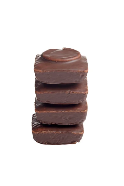 Pila Aislada Pasteles Pequeños Cubiertos Chocolate —  Fotos de Stock