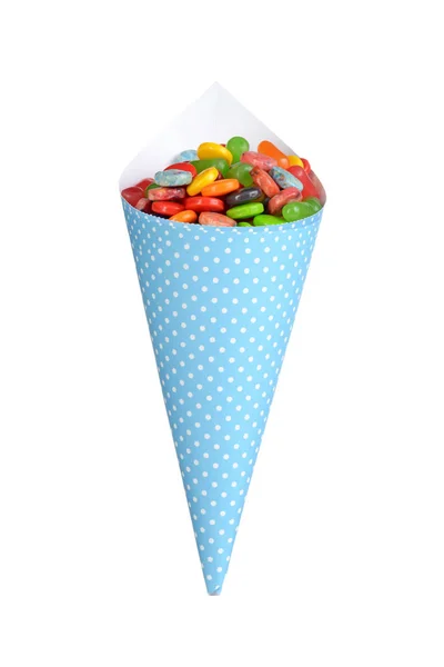 Mixed Candy Blue Paper Cone — Stock Photo, Image