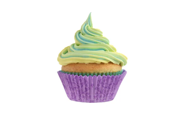 Cupcake Tourbillon Givré Pâques Isolé Dans Une Tasse Papier Violet — Photo