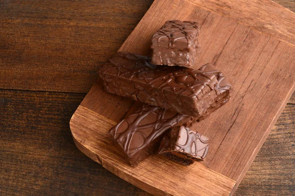Top View Csokoládé Krém Töltött Bar Sütemények — Stock Fotó