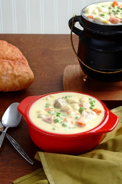 Chicken Vegetable Cream Soup Spoon — Stock Photo, Image