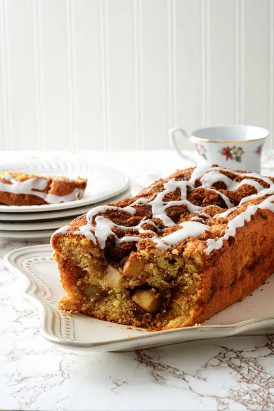 Cut Apple Fritter Loaf Bread Cake Icing — Stock Photo, Image