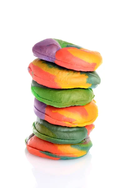 Closeup Stack Rainbow Bagels — Stock Photo, Image