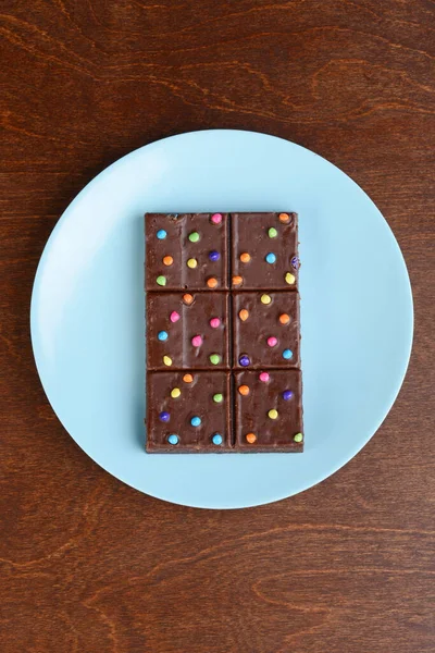 Von Oben Schokolade Fudge Brownies Mit Süßigkeiten — Stockfoto