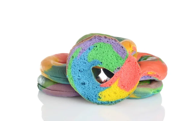 Pile Rainbow Bagels Cross Section — Stock Photo, Image