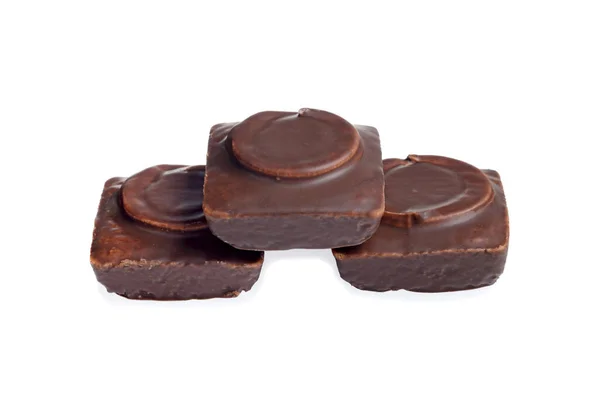 Drie Met Chocolade Bedekte Kleine Taarten — Stockfoto