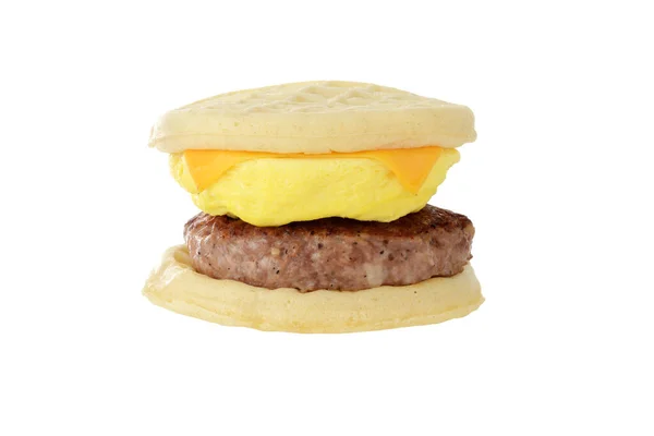 Isoliert Frühstück Wurst Eier Käse Waffeln Sandwich — Stockfoto