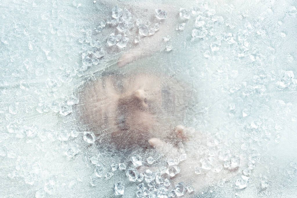 portrait of man trapped under ice