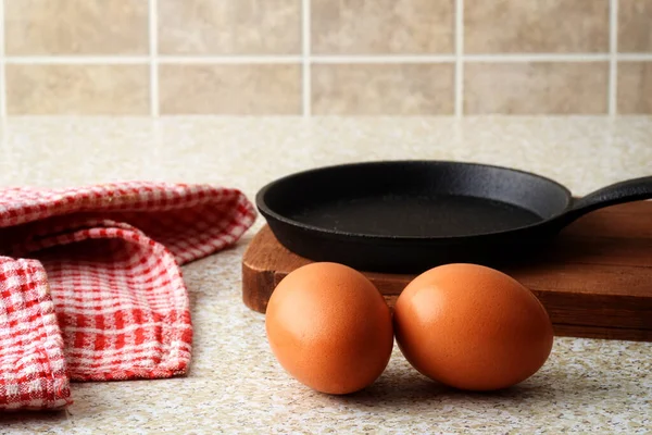 Oeufs Frais Ferme Avec Poêle — Photo