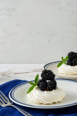 Taze böğürtlen yuvası, üzerinde nane şekeri olan.