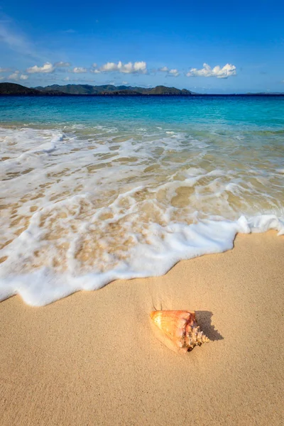 Lasturu Písečné Pláži Jednoho Ostrovů Bvi Mraky Hory Pozadí — Stock fotografie