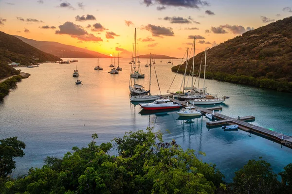 Piękny Zachód Słońca Sceny Łodzi Wyspie Virgin Gorda Bvi — Zdjęcie stockowe