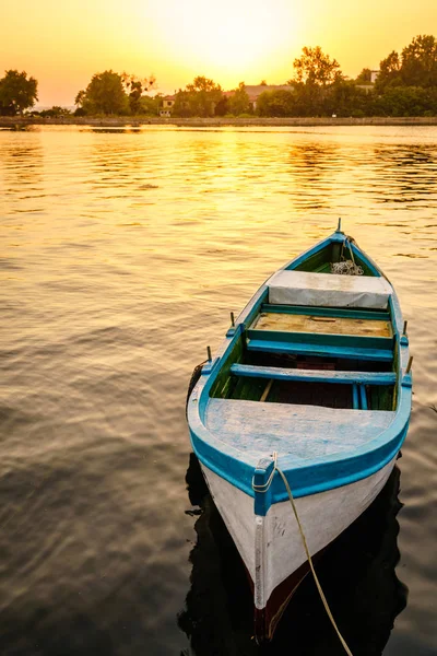 Невеликого Рибальського Човна Гавань Заході Сонця Созополь Болгарія — стокове фото