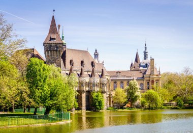 Vajdahunyad Castle Budapest City Park Lakeside görünümü
