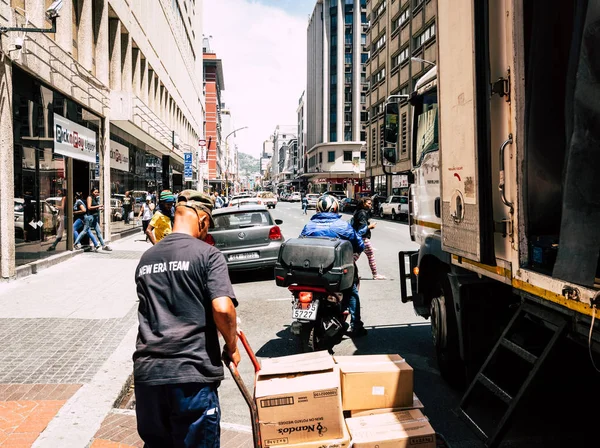 Kapstadt Südafrika Februar 2018 Entladen Lieferwagen Der Innenstadt Von Kapstadt — Stockfoto