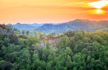 Double Arch rock formation at Red River Gorge in Kentucky at sunset clipart