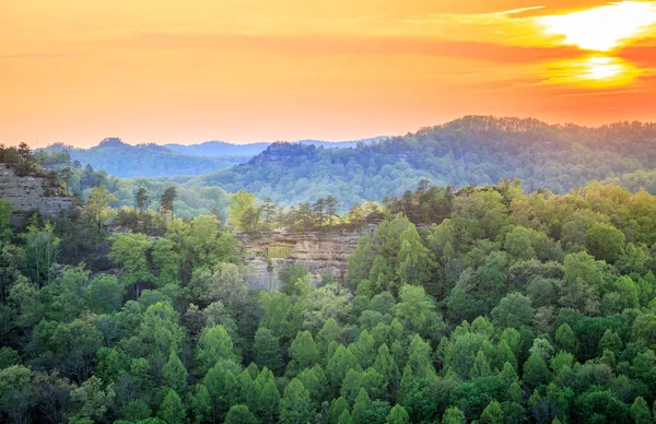 Formação Rocha Double Arch Red River Gorge Kentucky Pôr Sol — Fotografia de Stock