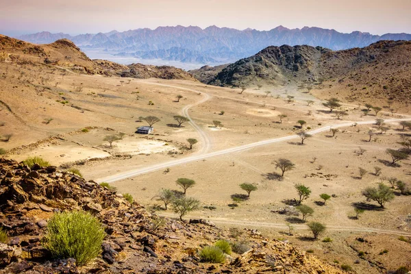 Fujairah Birleşik Arap Emirlikleri Hajar Dağları Vadide Üzerinde Göster — Stok fotoğraf