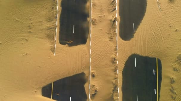 Sand Taking Desert Road Dubai Uae Aerial View — Stock Video