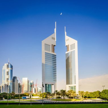 Emirates Towers in Dubai Financial District housing offices and Jumeirah Emirates Towers hotel clipart