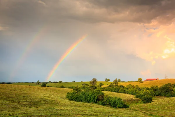Szenische Ansicht Der Zentralen Kentucky Landschaft Mit Doppeltem Regenbogen Nach — Stockfoto