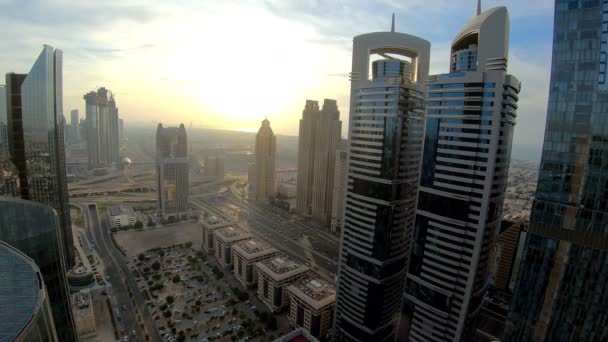 Time Lapse Dubai Skyline Rush Hour Traffic Downtown — Stock Video