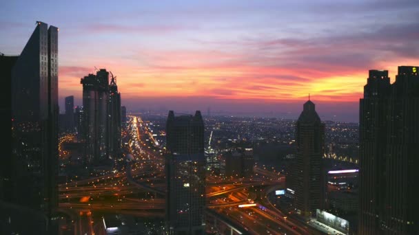 Bird Eye View Dubai Downtown Buildings Sheikh Zayed Road Sunset — Stock Video